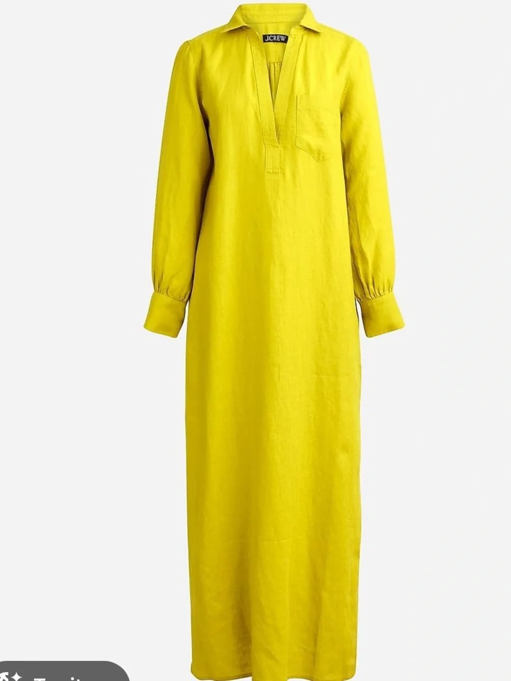 J Crew Bungalow Maxi Popover Linen Dress In Chartreuse Coastal Beach Size XS